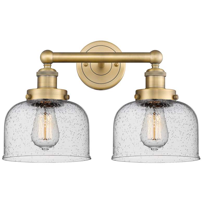 Image 1 Edison Large Bell 15.5"W 2 Light Brushed Brass Bath Light With Seedy S