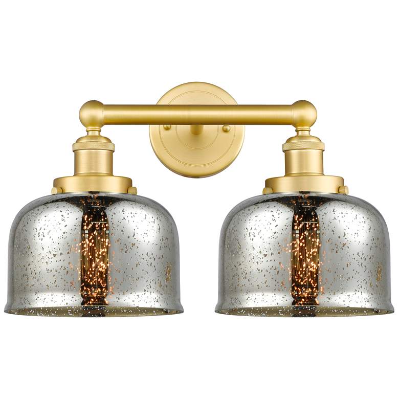 Image 1 Edison Large Bell 15.5 inchW 2 Light Satin Gold Bath Light With Mercury Sh