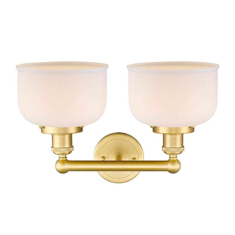 Image 2 Edison Large Bell 15.5"W 2 Light Satin Gold Bath Light With White Shad more views