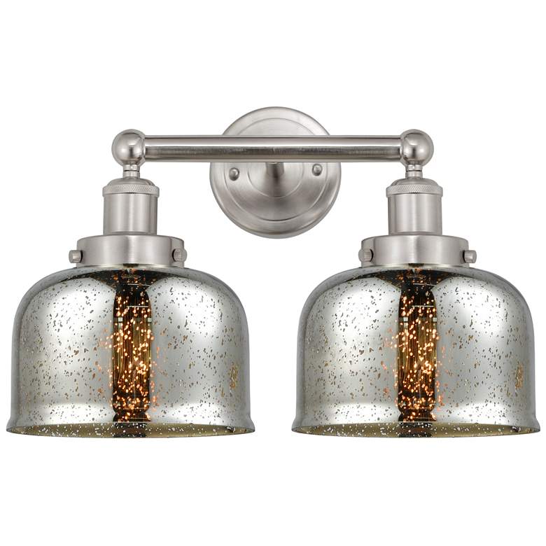 Image 1 Edison Large Bell 16" 2-Light Brushed Nickel Bath Light w/ Mercury Sha
