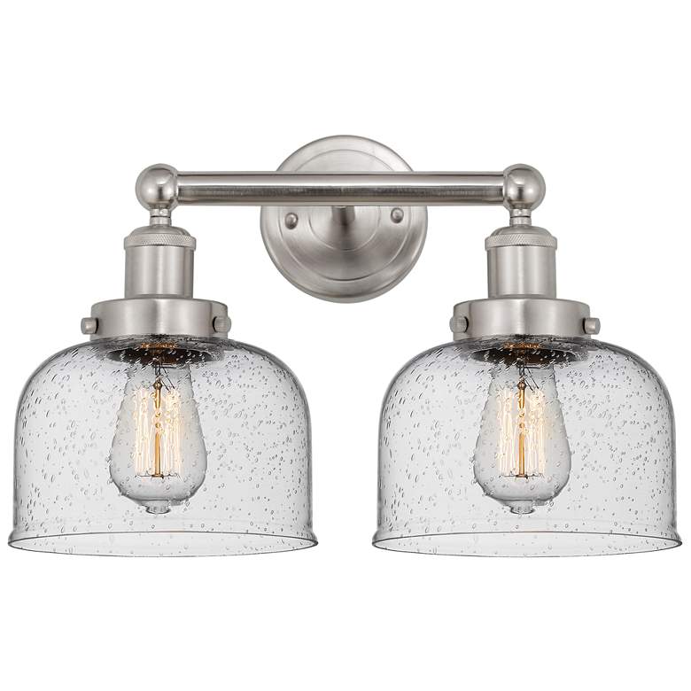 Image 1 Edison Large Bell 16" 2-Light Brushed Nickel Bath Light w/ Seedy Shade