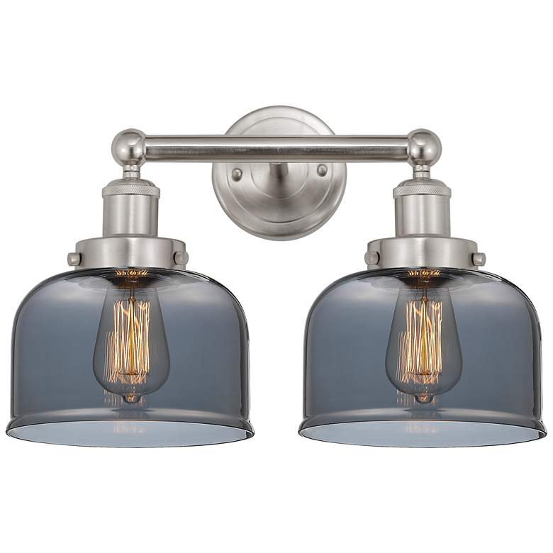 Image 1 Edison Large Bell 16" 2-Light Brushed Nickel Bath Light w/ Smoke Shade