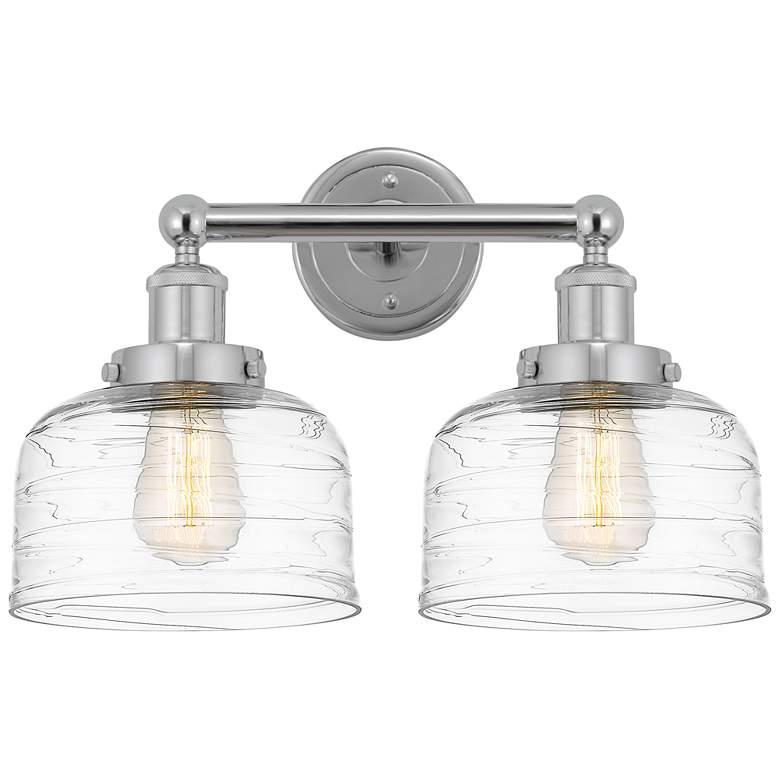 Image 1 Edison Large Bell 16" 2-Light Chrome Bath Light w/ Deco Swirl Shade