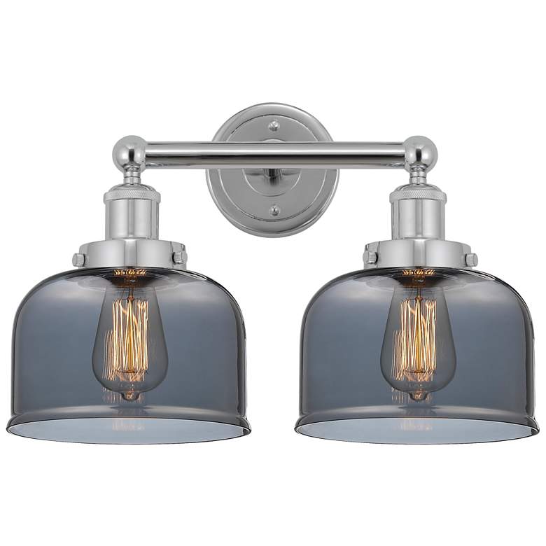Image 1 Edison Large Bell 16" 2-Light Chrome Bath Light w/ Smoke Shade