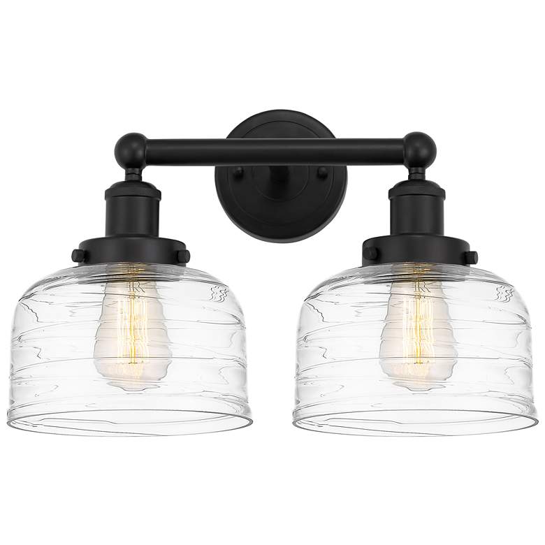 Image 1 Edison Large Bell 16" 2-Light Matte Black Bath Light w/ Deco Swirl Sha