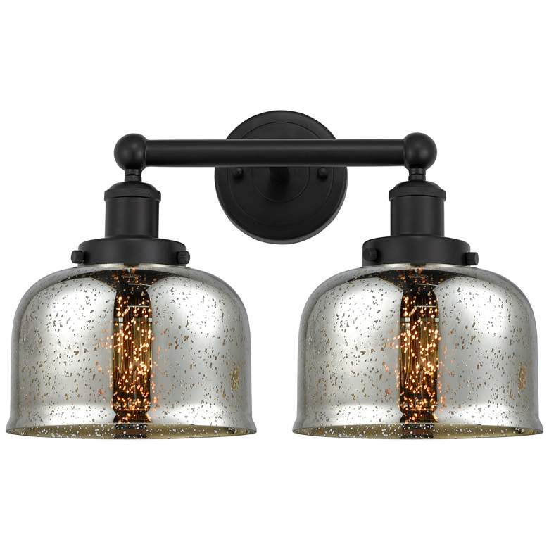 Image 1 Edison Large Bell 16" 2-Light Matte Black Bath Light w/ Mercury Shade