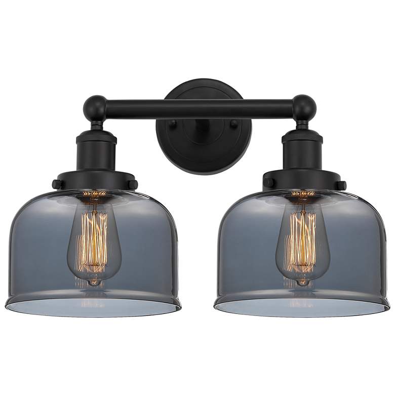 Image 1 Edison Large Bell 16" 2-Light Matte Black Bath Light w/ Plated Smoke S