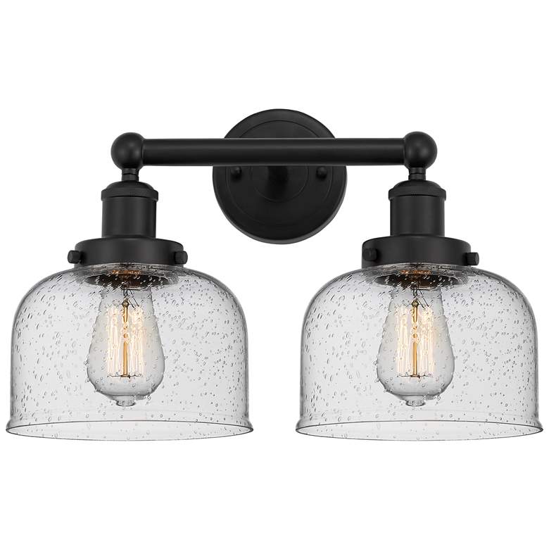 Image 1 Edison Large Bell 16" 2-Light Matte Black Bath Light w/ Seedy Shade