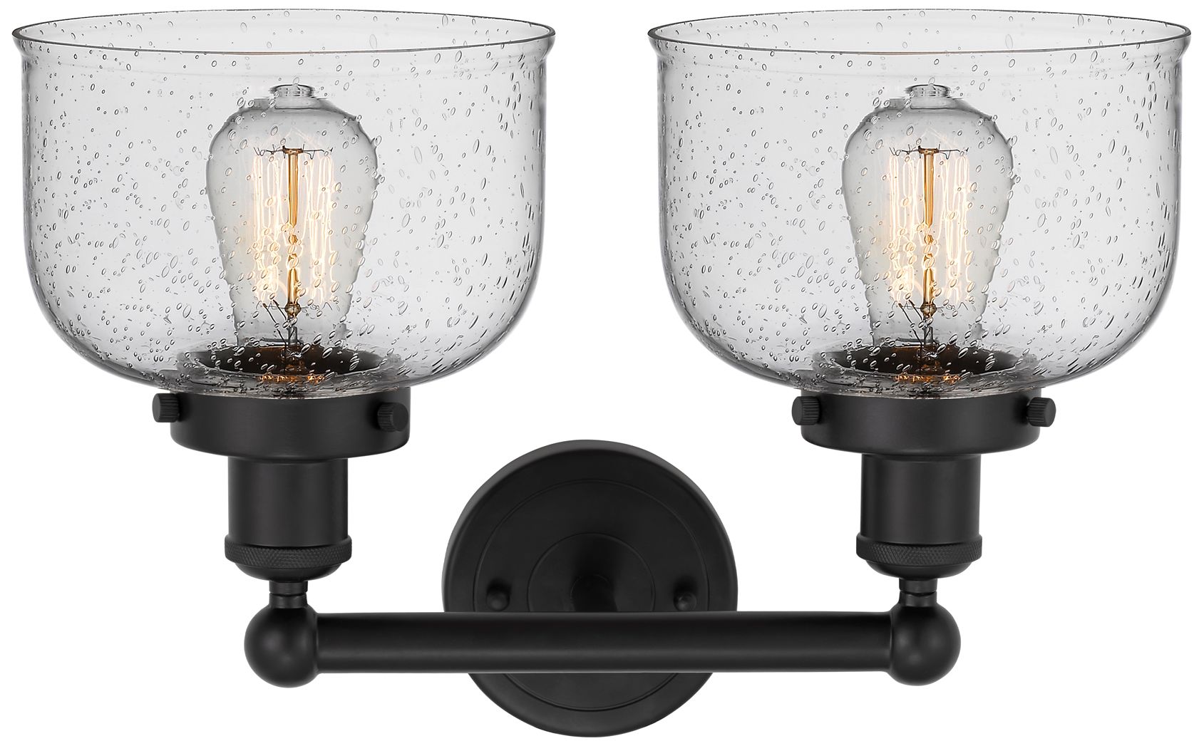 Image 2 Edison Large Bell 16" 2-Light Matte Black Bath Light w/ Seedy Shade more views