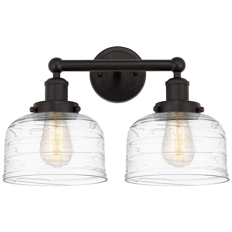 Image 1 Edison Large Bell 16" 2-Light Oil Rubbed Bronze Bath Light w/ Deco Sha