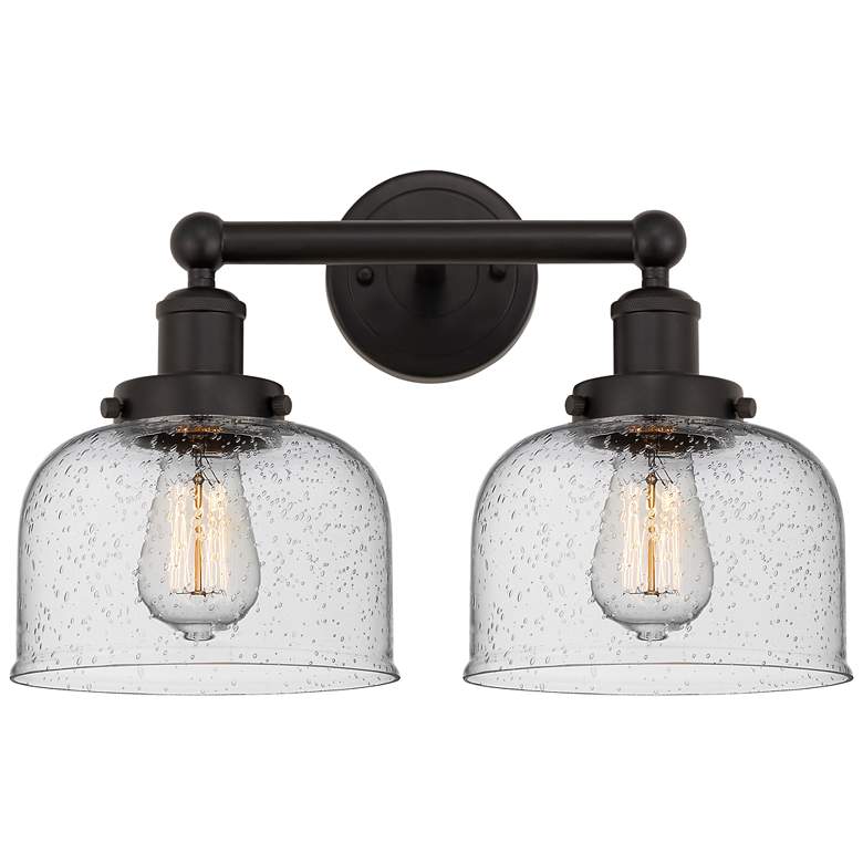 Image 1 Edison Large Bell 16" 2-Light Oil Rubbed Bronze Bath Light w/ Seedy Sh