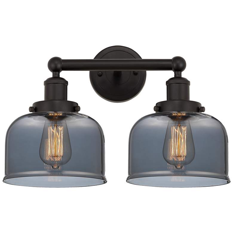 Image 1 Edison Large Bell 16" 2-Light Oil Rubbed Bronze Bath Light w/ Smoke Sh