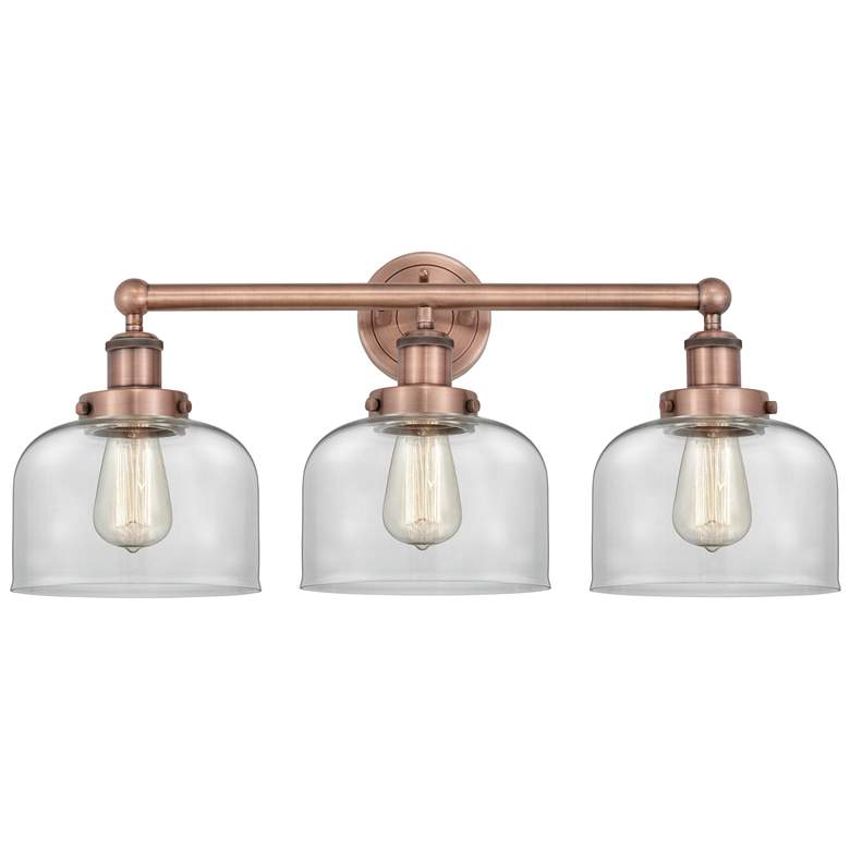 Image 1 Edison Large Bell 24.5"W 3 Light Antique Copper Bath Light With Clear