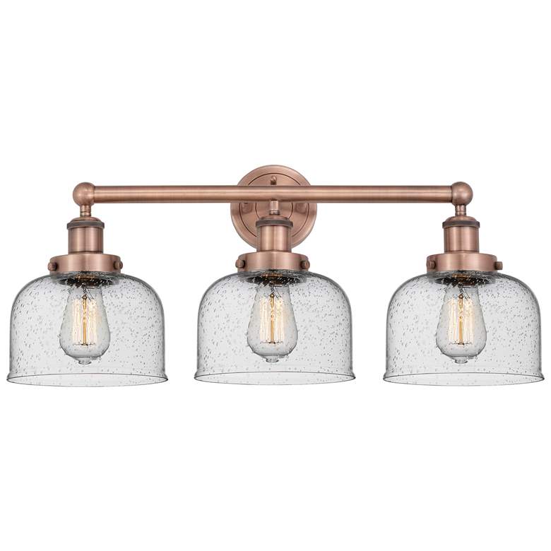 Image 1 Edison Large Bell 24.5"W 3 Light Antique Copper Bath Light With Seedy