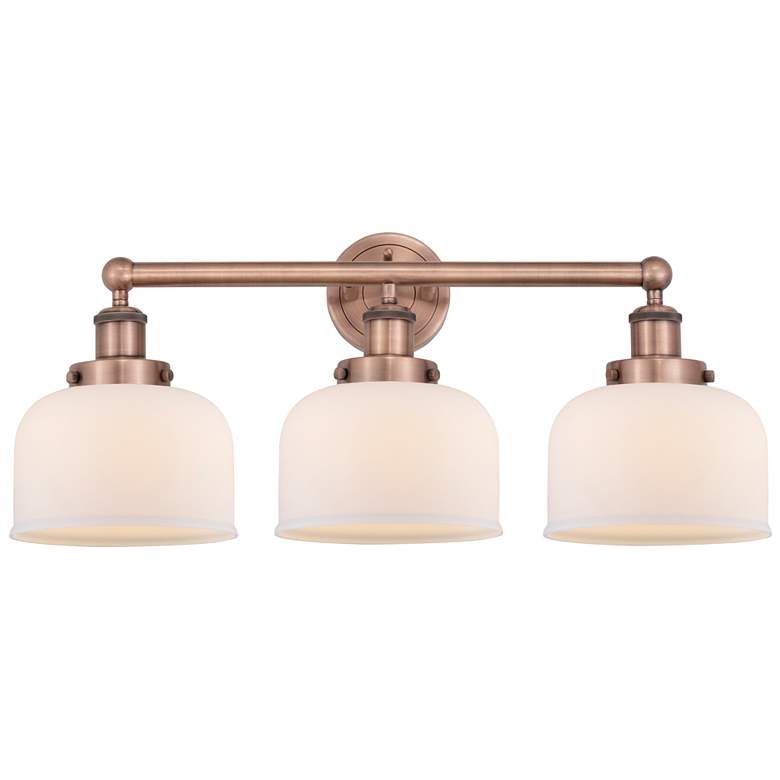 Image 1 Edison Large Bell 24.5"W 3 Light Antique Copper Bath Light With White