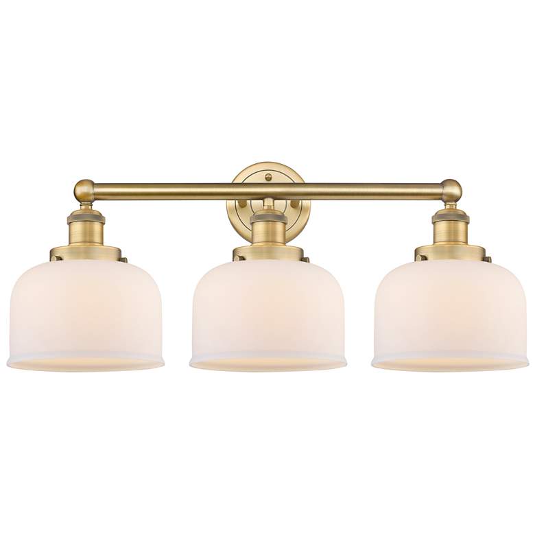 Image 1 Edison Large Bell 24.5"W 3 Light Brushed Brass Bath Light With White S