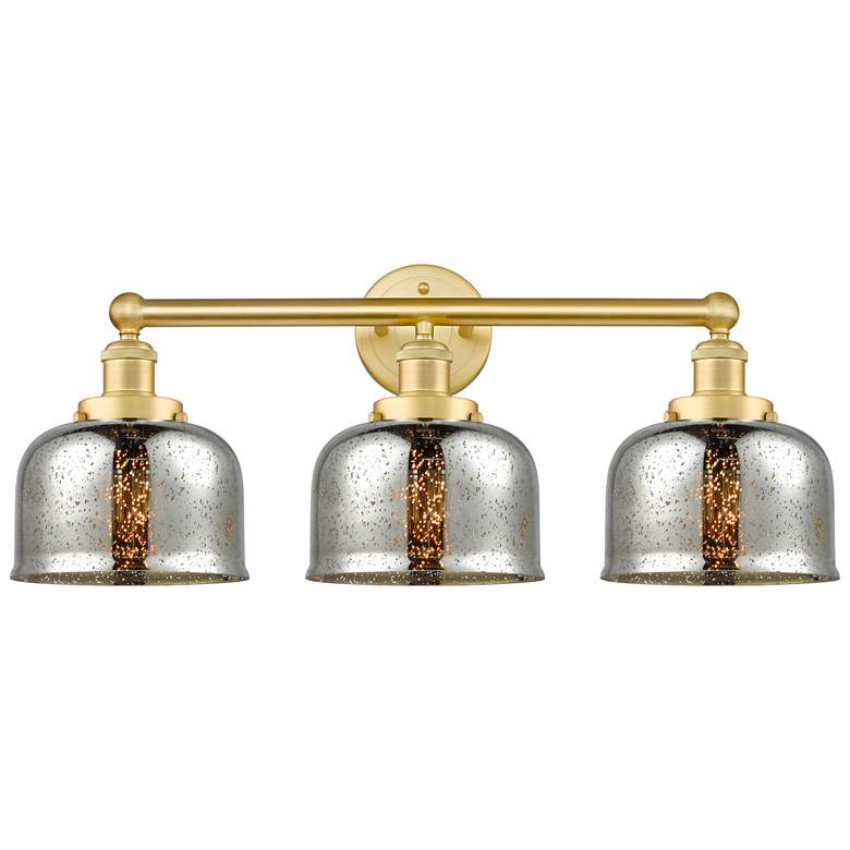 Image 1 Edison Large Bell 24.5"W 3 Light Satin Gold Bath Light With Mercury Sh