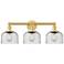 Edison Large Bell 24.5"W 3 Light Satin Gold Bath Light With Seedy Shad