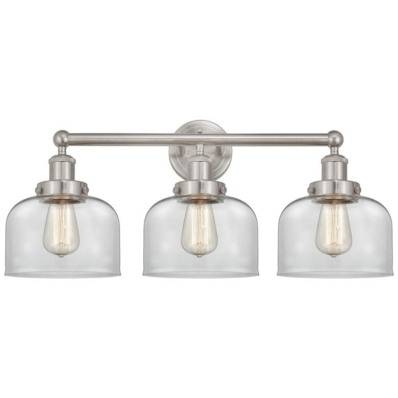 Image 1 Edison Large Bell 25" 3-Light Brushed Nickel Bath Light w/ Clear Shade