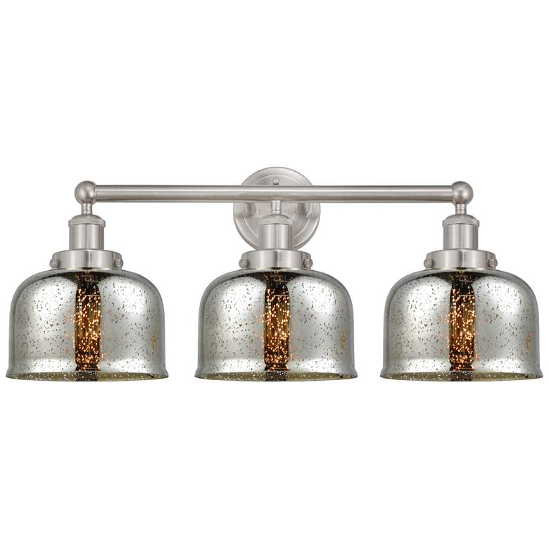 Image 1 Edison Large Bell 25" 3-Light Brushed Nickel Bath Light w/ Mercury Sha