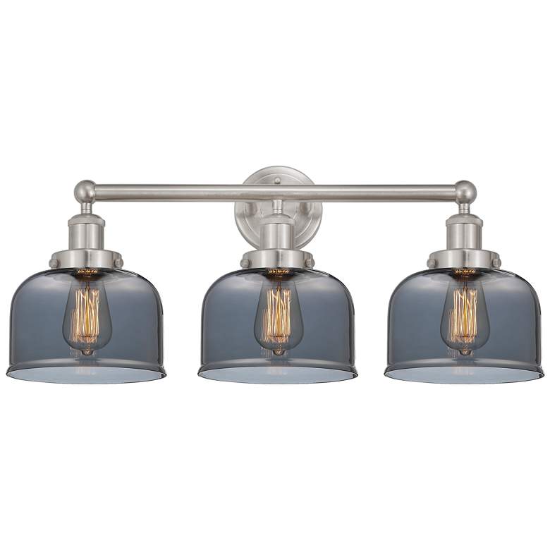 Image 1 Edison Large Bell 25" 3-Light Brushed Nickel Bath Light w/ Smoke Shade