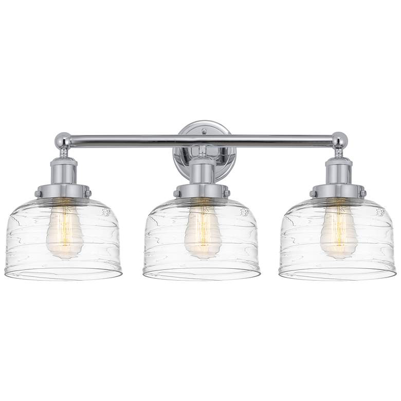 Image 1 Edison Large Bell 25" 3-Light Chrome Bath Light w/ Deco Swirl Shade