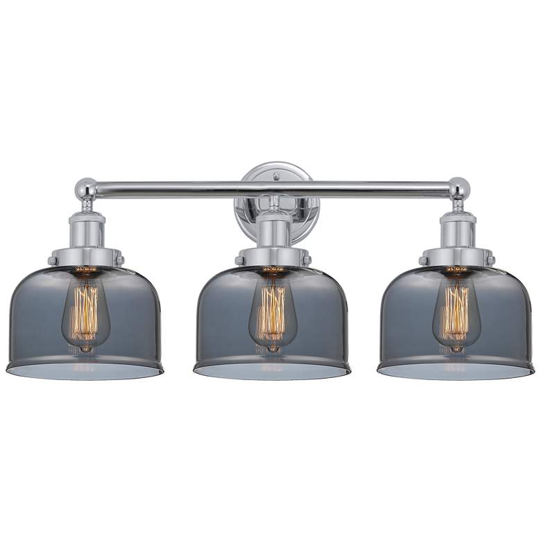 Image 1 Edison Large Bell 25" 3-Light Chrome Bath Light w/ Smoke Shade