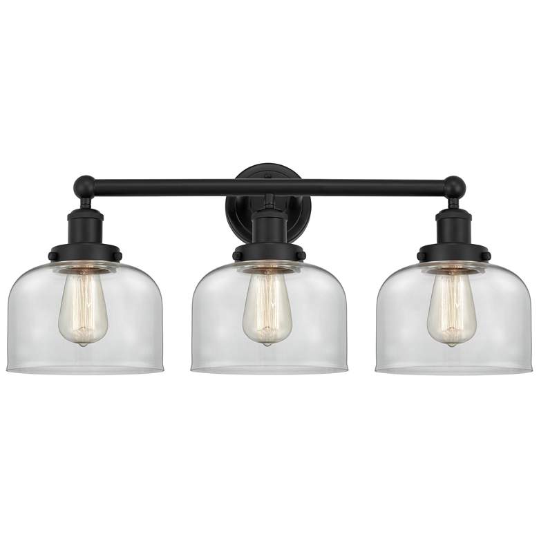 Image 1 Edison Large Bell 25" 3-Light Matte Black Bath Light w/ Clear Shade