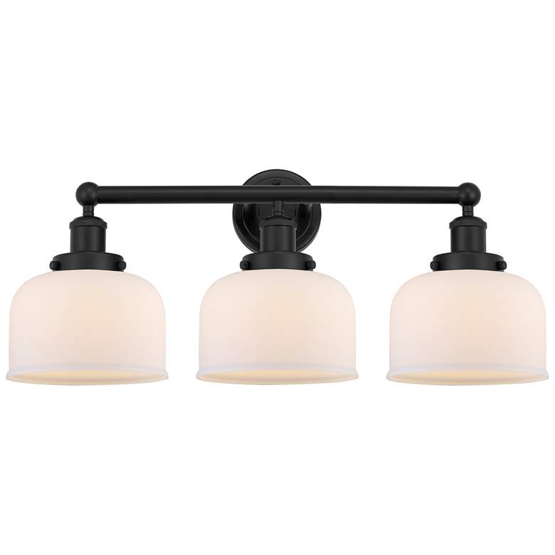 Image 1 Edison Large Bell 25" 3-Light Matte Black Bath Light w/ Matte White Sh