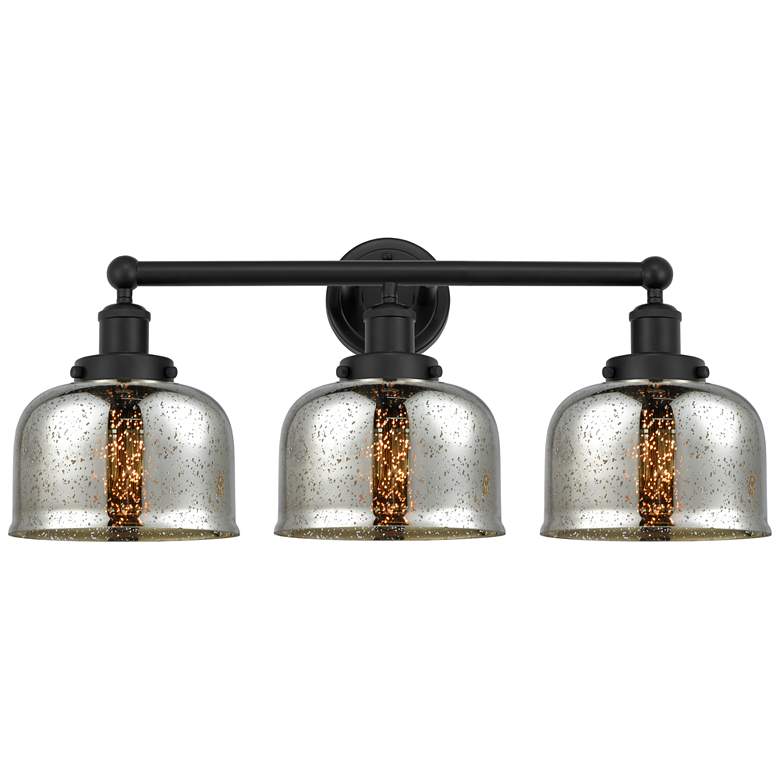 Image 1 Edison Large Bell 25" 3-Light Matte Black Bath Light w/ Mercury Shade
