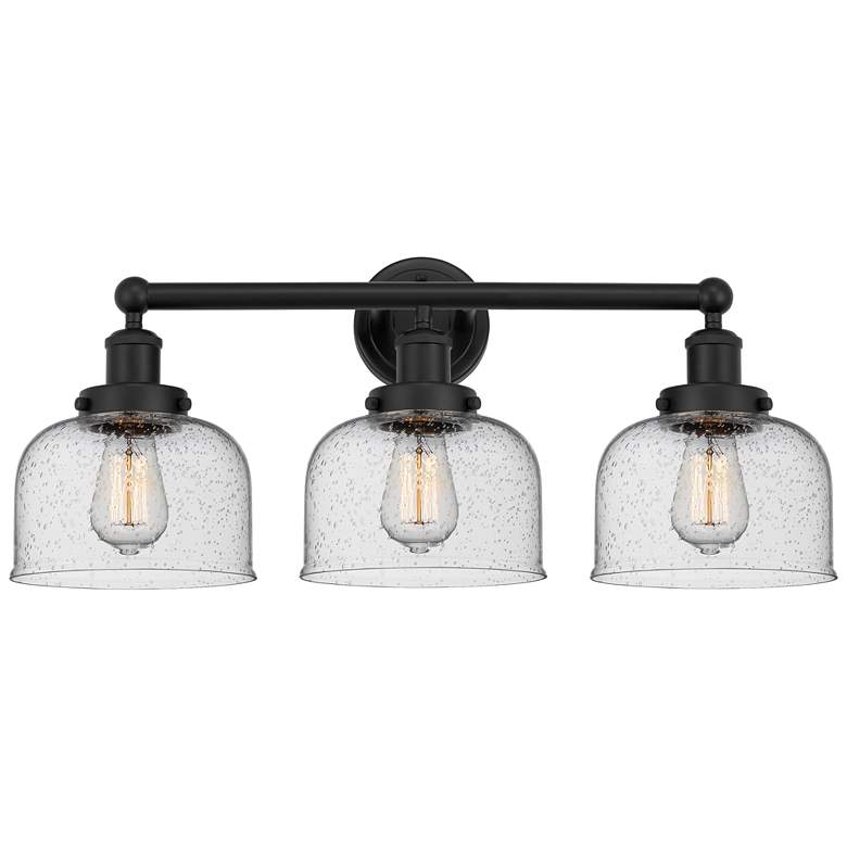 Image 1 Edison Large Bell 25" 3-Light Matte Black Bath Light w/ Smoked Shade