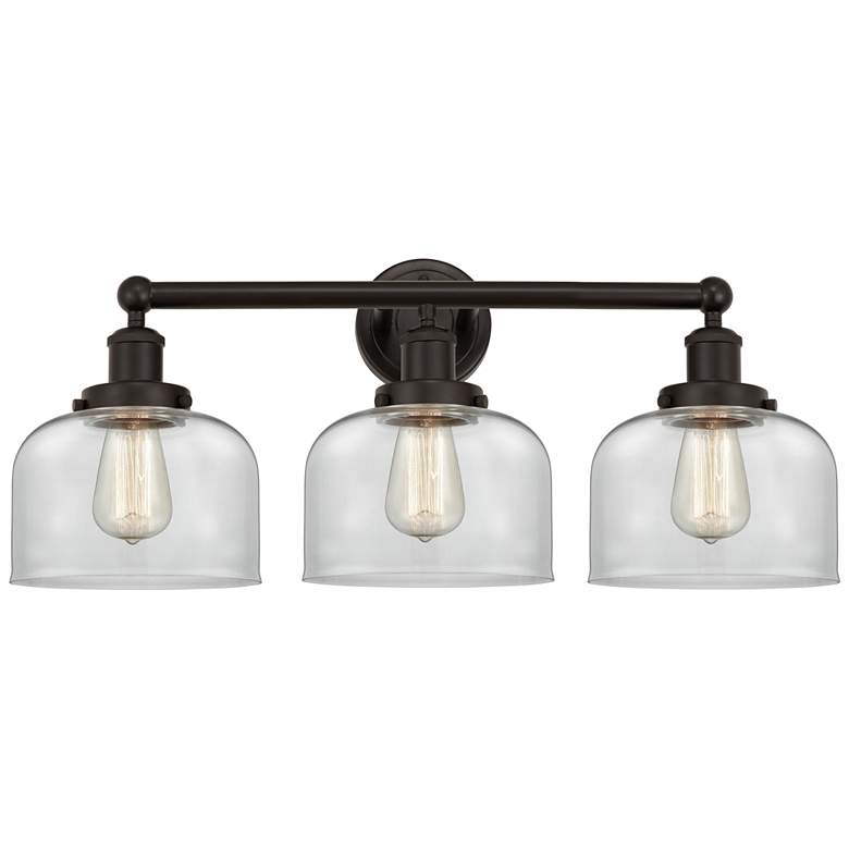 Image 1 Edison Large Bell 25" 3-Light Oil Rubbed Bronze Bath Light w/ Clear Sh