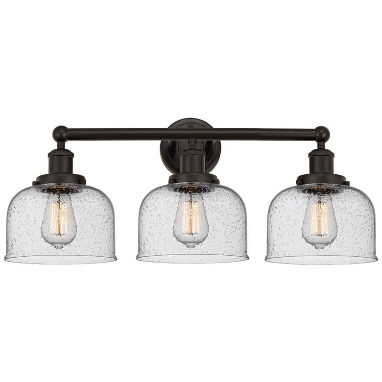 Image 1 Edison Large Bell 25" 3-Light Oil Rubbed Bronze Bath Light w/ Smoked S