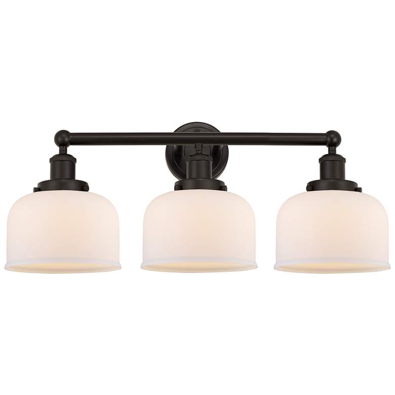 Image 1 Edison Large Bell 25" 3-Light Oil Rubbed Bronze Bath Light w/ White Sh