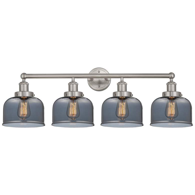 Image 1 Edison Large Bell 34" 4-Light Brushed Nickel Bath Light w/ Smoke Shade
