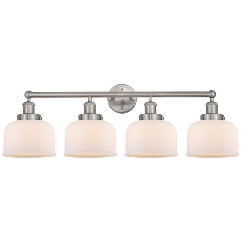Image 1 Edison Large Bell 34" 4-Light Brushed Nickel Bath Light w/ White Shade