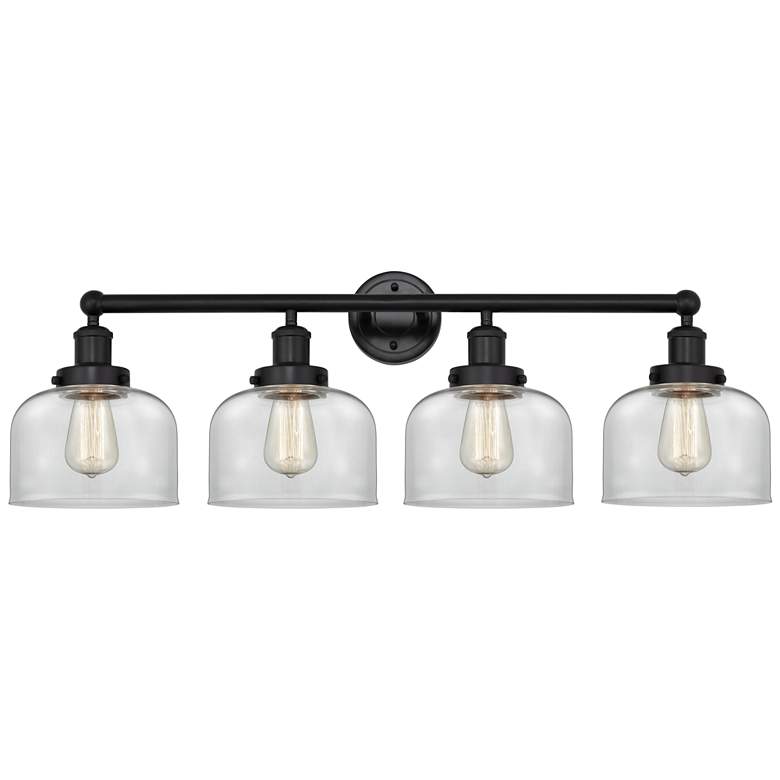 Image 1 Edison Large Bell 34" 4-Light Matte Black Bath Light w/ Clear Shade