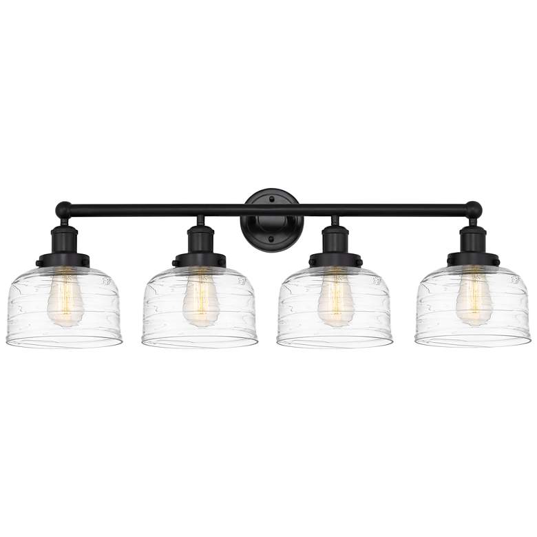 Image 1 Edison Large Bell 34" 4-Light Matte Black Bath Light w/ Deco Swirl Sha