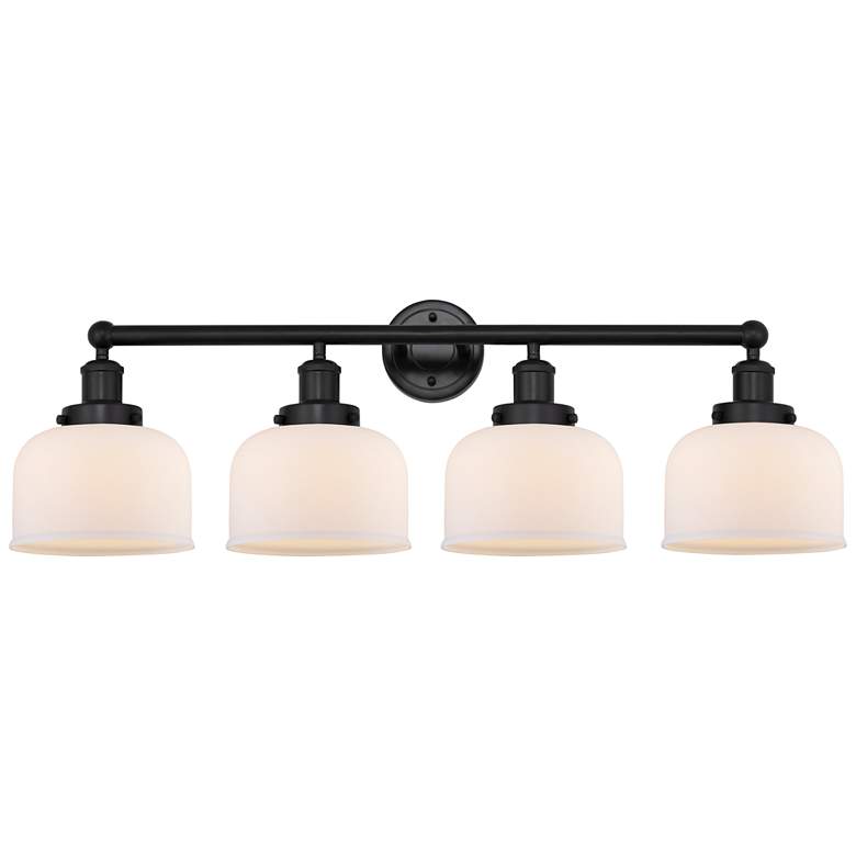 Image 1 Edison Large Bell 34" 4-Light Matte Black Bath Light w/ Matte White Sh