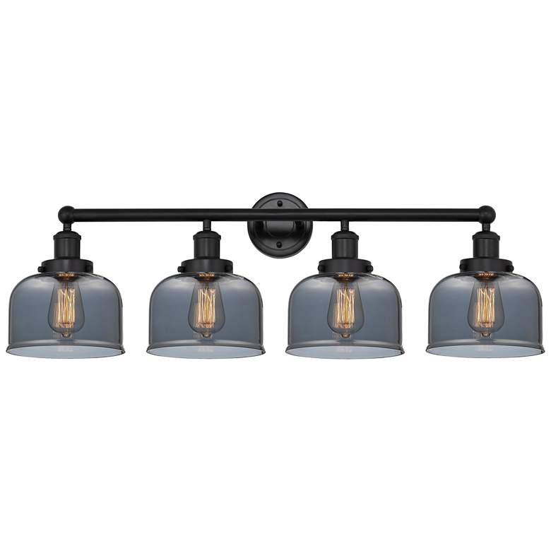 Image 1 Edison Large Bell 34" 4-Light Matte Black Bath Light w/ Plated Smoke S