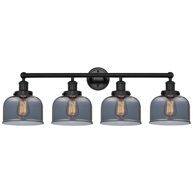 Image 1 Edison Large Bell 34 inch 4-Light Matte Black Bath Light w/ Plated Smoke S