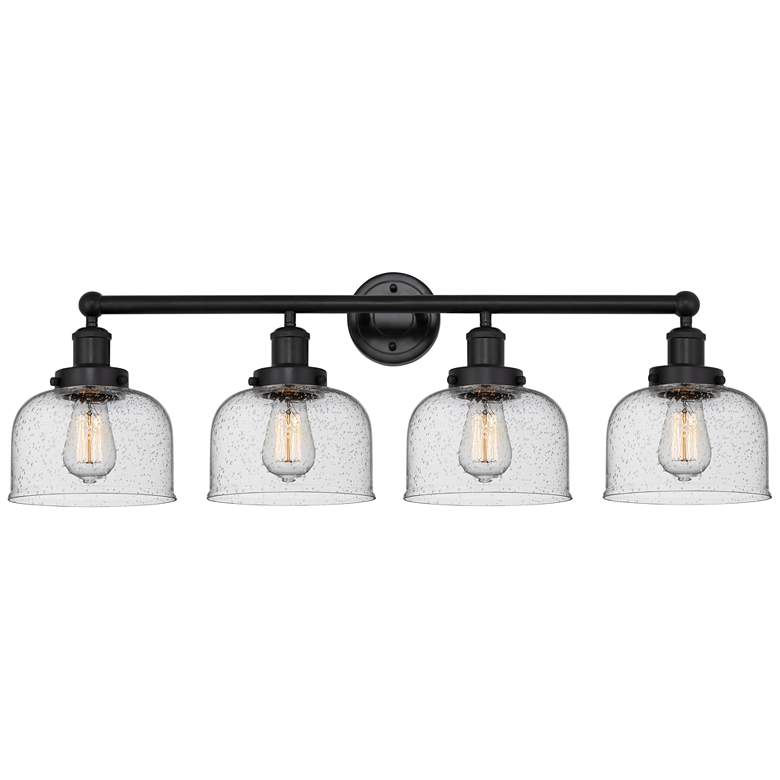 Image 1 Edison Large Bell 34" 4-Light Matte Black Bath Light w/ Smoked Shade