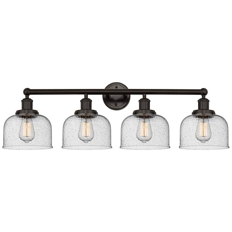 Image 1 Edison Large Bell 34" 4-Light Oil Rubbed Bronze Bath Light w/ Smoked S