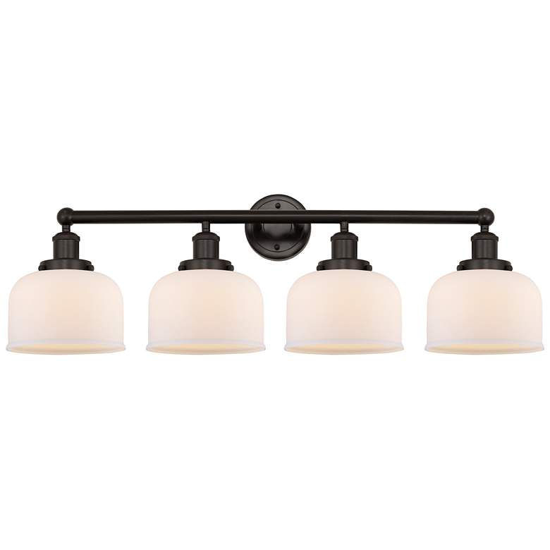 Image 1 Edison Large Bell 34" 4-Light Oil Rubbed Bronze Bath Light w/ White Sh