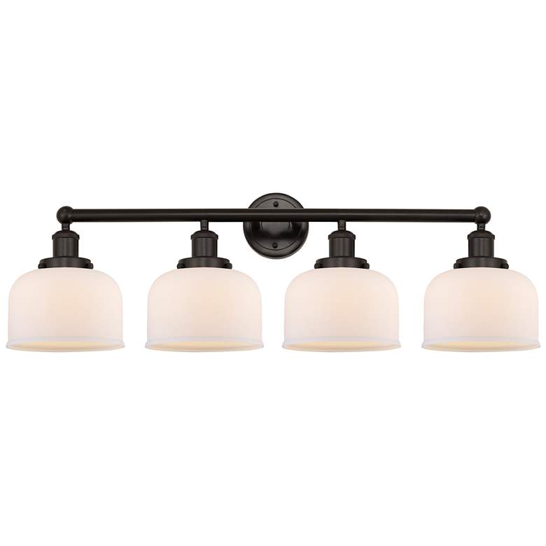 Image 1 Edison Large Bell 34 inch 4-Light Oil Rubbed Bronze Bath Light w/ White Sh