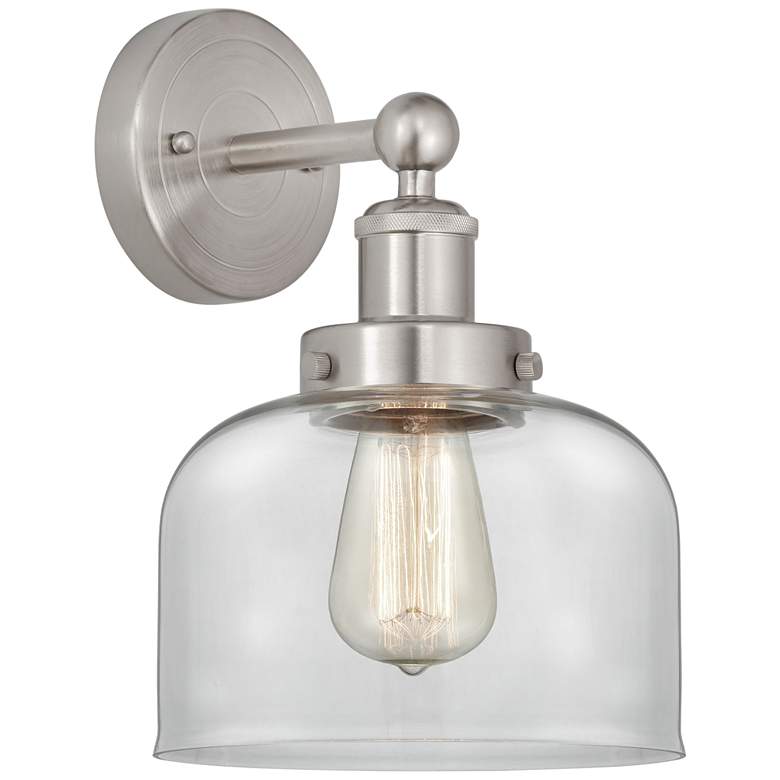 Image 1 Edison Large Bell 7" Brushed Satin Nickel Sconce w/ Clear Shade