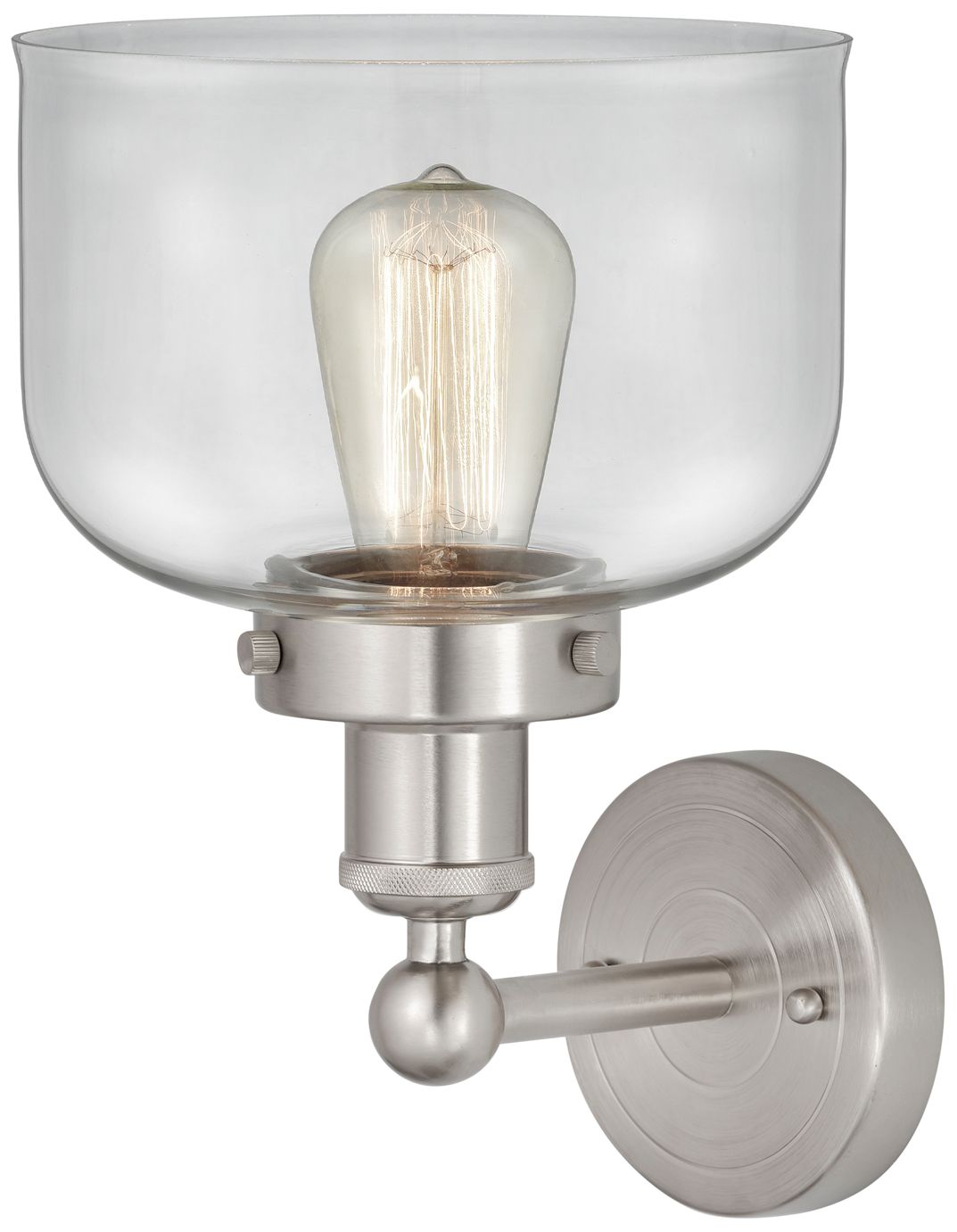 Image 6 Edison Large Bell 7" Brushed Satin Nickel Sconce w/ Clear Shade more views
