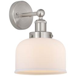 Edison Large Bell 7" Brushed Satin Nickel Sconce w/ Matte White Shade