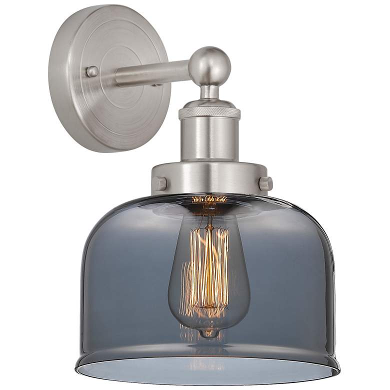 Image 1 Edison Large Bell 7" Brushed Satin Nickel Sconce w/ Plated Smoke Shade