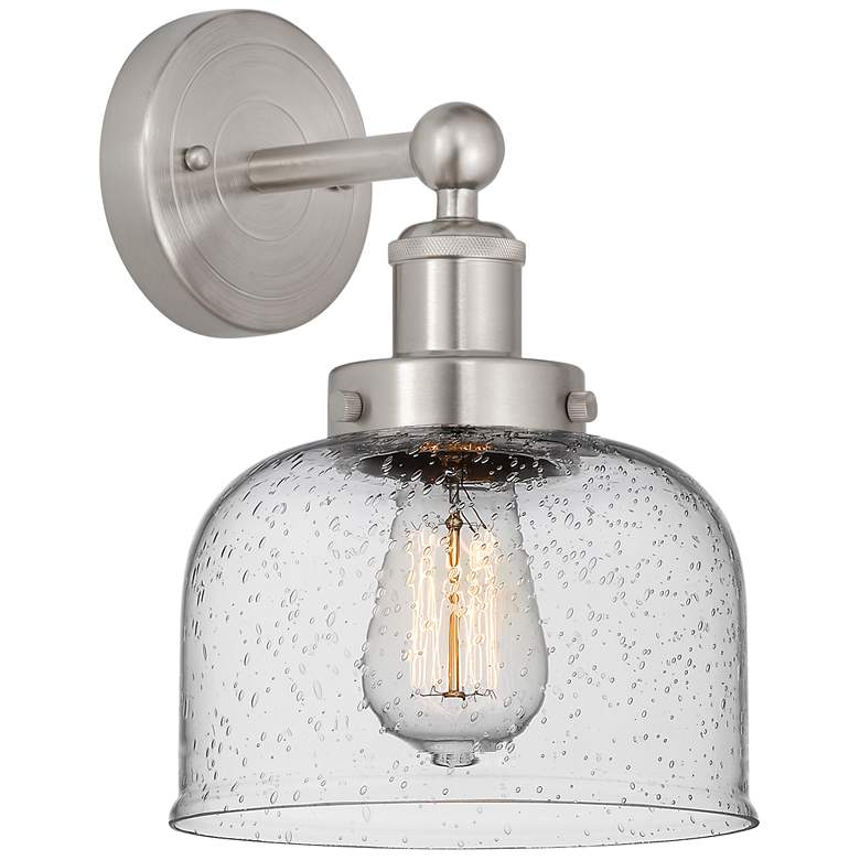 Image 1 Edison Large Bell 7" Brushed Satin Nickel Sconce w/ Smoked Shade